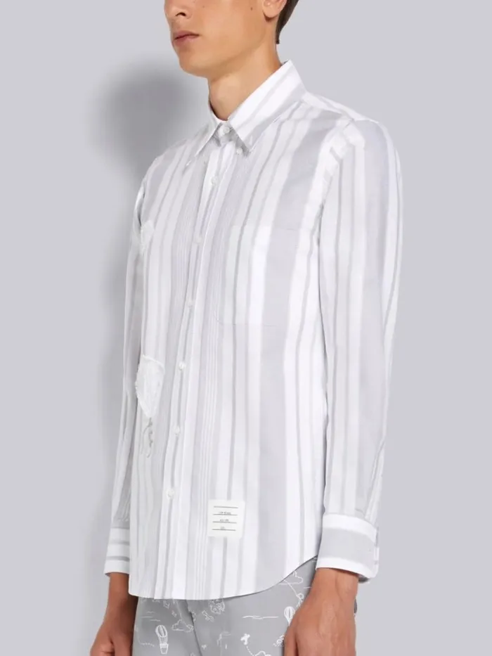 Patchwork Mr Thom And Kite Straight Fit Shirt Medium Grey Men Thom Browne Shirting