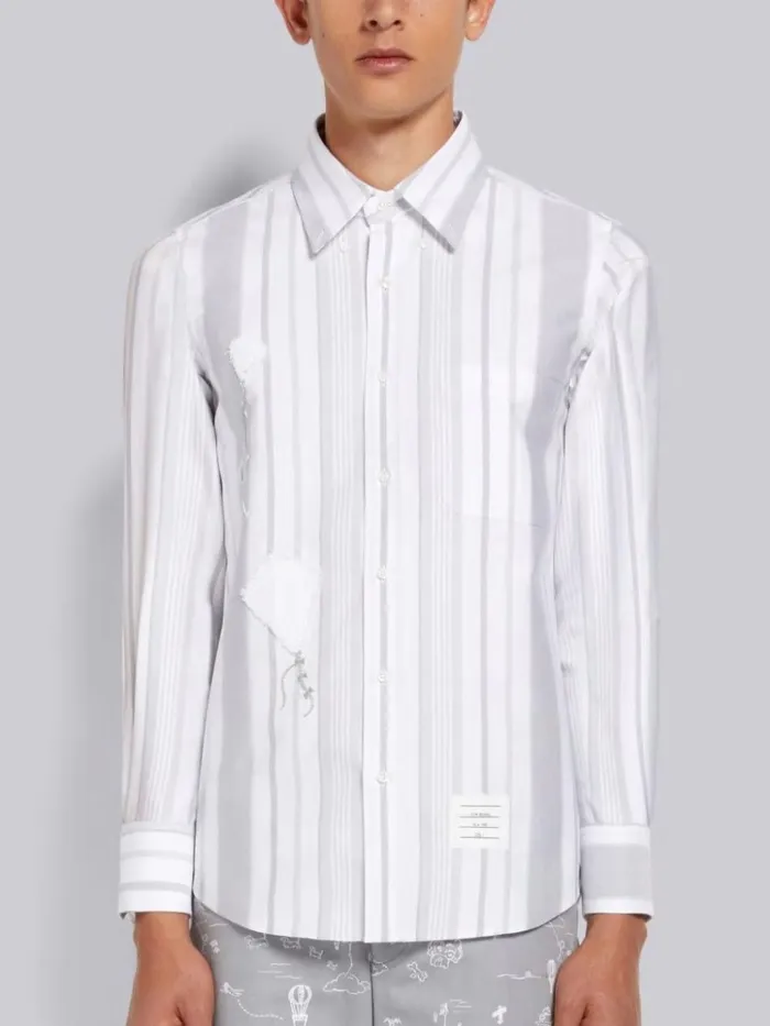 Patchwork Mr Thom And Kite Straight Fit Shirt Medium Grey Men Thom Browne Shirting
