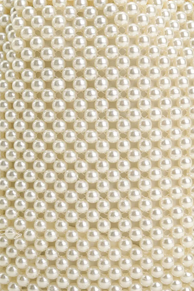 Pearl White Beaded Top Handle Bag