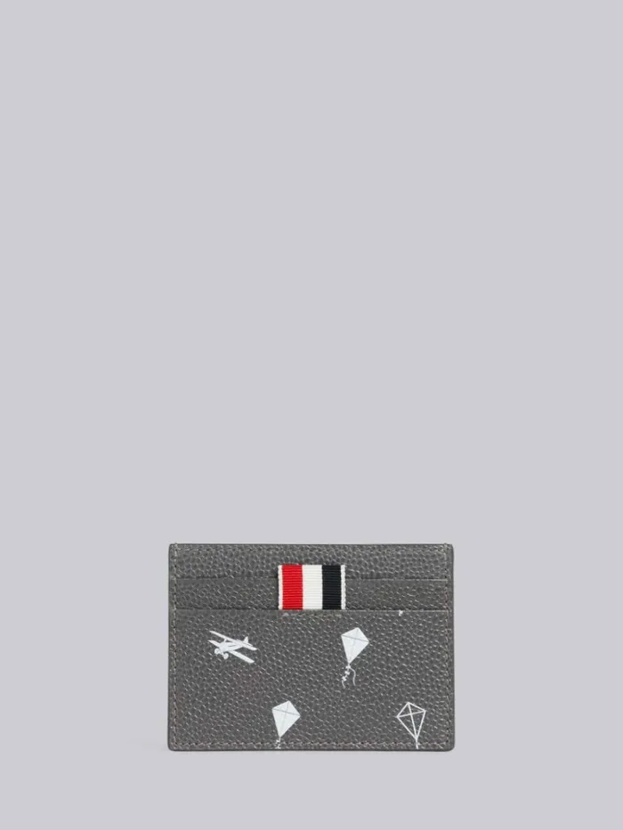 Pebble Grain Leather 3d Kite Half Drop Single Card Holder Dark Grey WomenMen Thom Browne Purses and Wallets