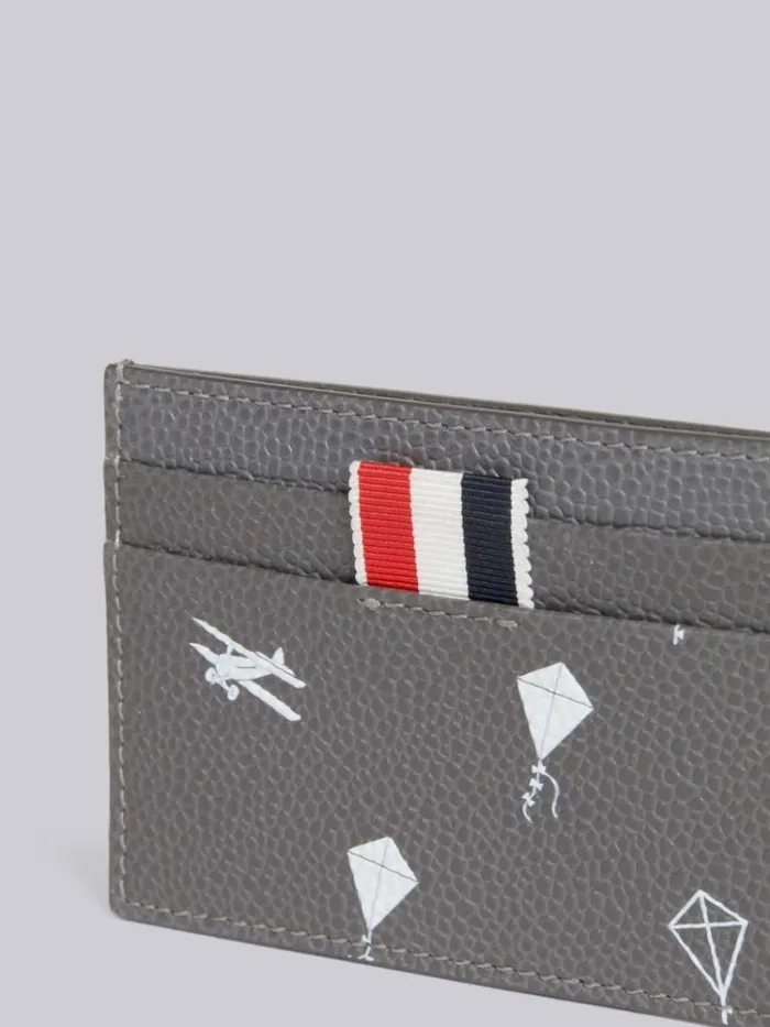 Pebble Grain Leather 3d Kite Half Drop Single Card Holder Dark Grey WomenMen Thom Browne Purses and Wallets