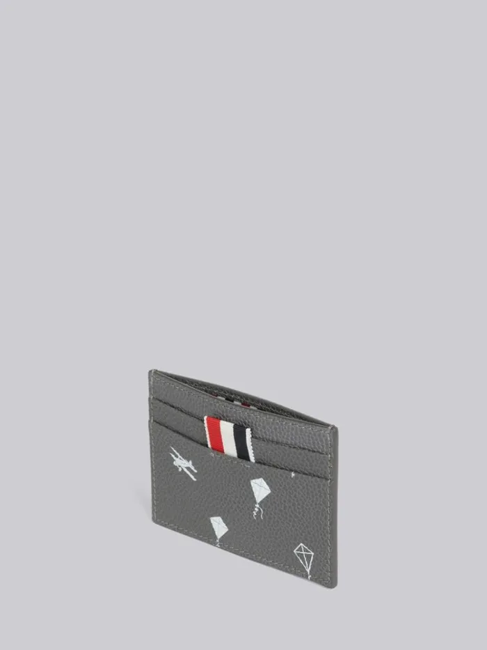 Pebble Grain Leather 3d Kite Half Drop Single Card Holder Dark Grey WomenMen Thom Browne Purses and Wallets