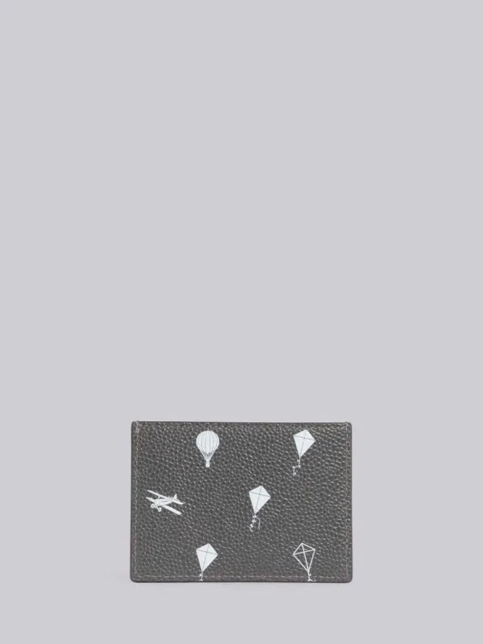 Pebble Grain Leather 3d Kite Half Drop Single Card Holder Dark Grey WomenMen Thom Browne Purses and Wallets
