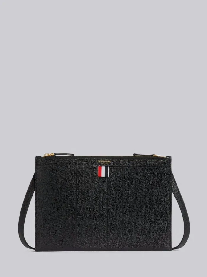 Pebble Grain Leather Debossed 4bar Crossbody Double Document Holder Black Men Thom Browne Backpacks and Bumbags Pebble Grain Leather Debossed 4bar Crossbody Double Document Holder Black Men Thom Browne Backpacks and Bumbags