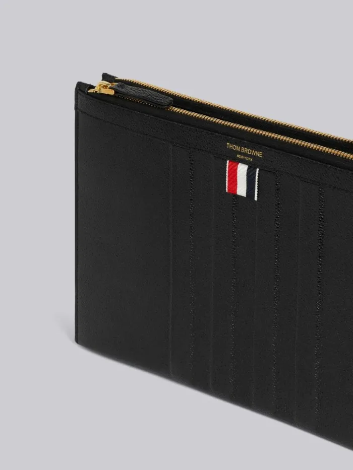 Pebble Grain Leather Debossed 4bar Crossbody Double Document Holder Black Men Thom Browne Backpacks and Bumbags