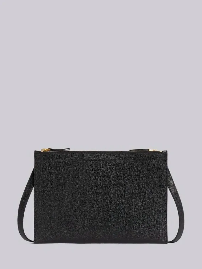 Pebble Grain Leather Debossed 4bar Crossbody Double Document Holder Black Men Thom Browne Backpacks and Bumbags