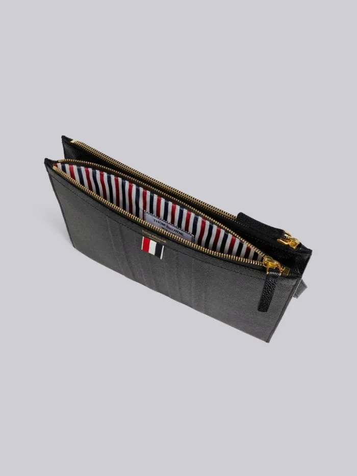 Pebble Grain Leather Debossed 4bar Crossbody Double Document Holder Black Men Thom Browne Backpacks and Bumbags