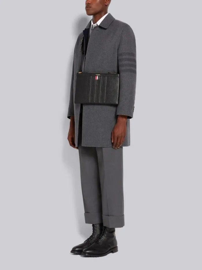 Pebble Grain Leather Debossed 4bar Crossbody Double Document Holder Black Men Thom Browne Backpacks and Bumbags