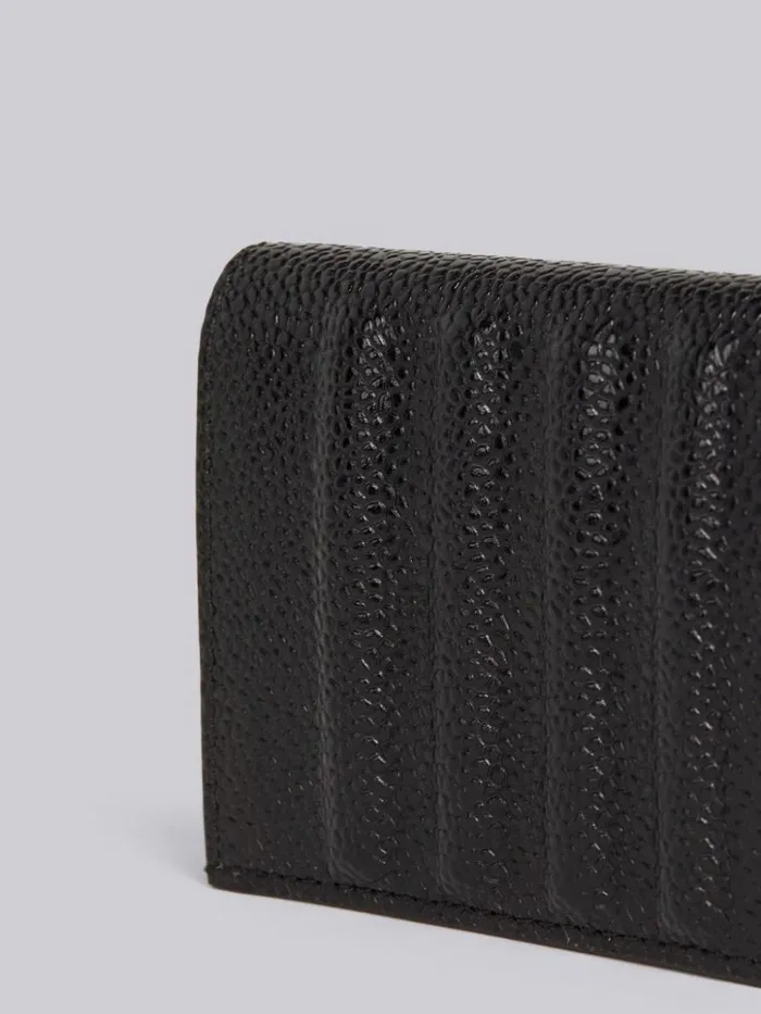Pebble Grain Leather Debossed 4bar Double Card Holder Black WomenMen Thom Browne Purses and Wallets