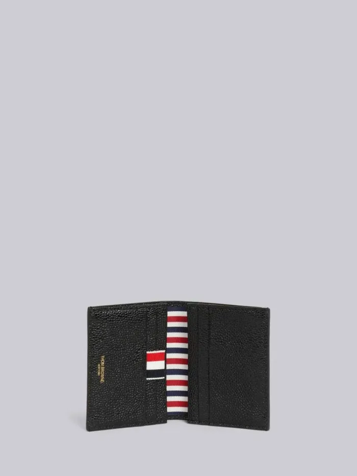 Pebble Grain Leather Debossed 4bar Double Card Holder Black WomenMen Thom Browne Purses and Wallets