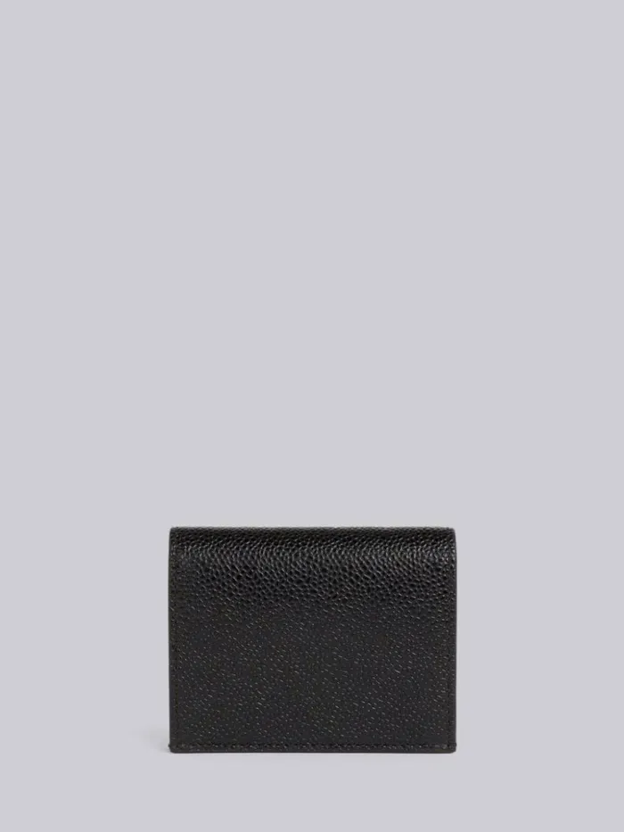 Pebble Grain Leather Debossed 4bar Double Card Holder Black WomenMen Thom Browne Purses and Wallets