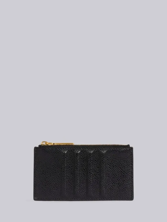 Pebble Grain Leather Debossed 4bar Zippered Card Wallet Black Women Thom Browne Purses and Wallets
