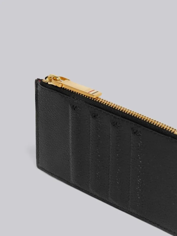 Pebble Grain Leather Debossed 4bar Zippered Card Wallet Black Women Thom Browne Purses and Wallets