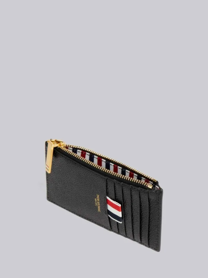 Pebble Grain Leather Debossed 4bar Zippered Card Wallet Black Women Thom Browne Purses and Wallets