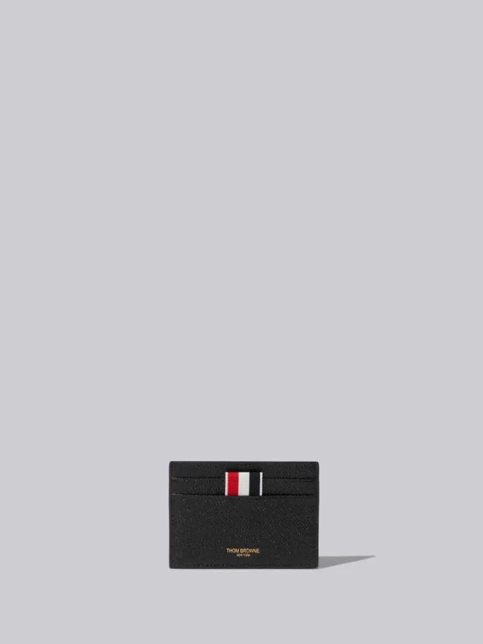Pebble Grain Leather Grosgrain Tab Double Sided Card Holder Black WomenMen Thom Browne Purses and Wallets