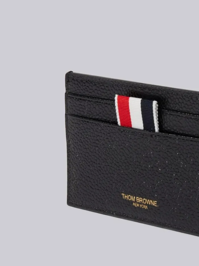 Pebble Grain Leather Grosgrain Tab Double Sided Card Holder Black WomenMen Thom Browne Purses and Wallets