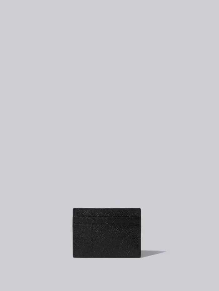 Pebble Grain Leather Grosgrain Tab Double Sided Card Holder Black WomenMen Thom Browne Purses and Wallets