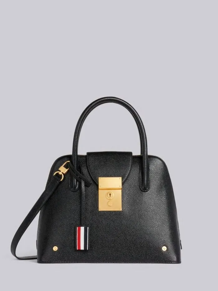 Pebble Grain Leather Removable Shoulder Strap Mrs Thom Satchel Black Women Thom Browne Handbags and Totes Pebble Grain Leather Removable Shoulder Strap Mrs Thom Satchel Black Women Thom Browne Handbags and Totes