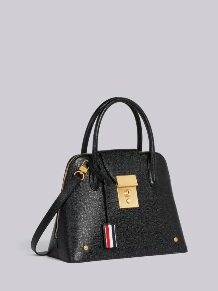 Pebble Grain Leather Removable Shoulder Strap Mrs Thom Satchel Black Women Thom Browne Handbags and Totes