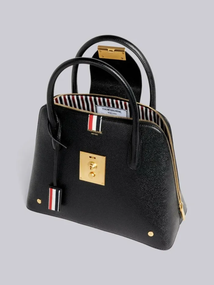 Pebble Grain Leather Removable Shoulder Strap Mrs Thom Satchel Black Women Thom Browne Handbags and Totes