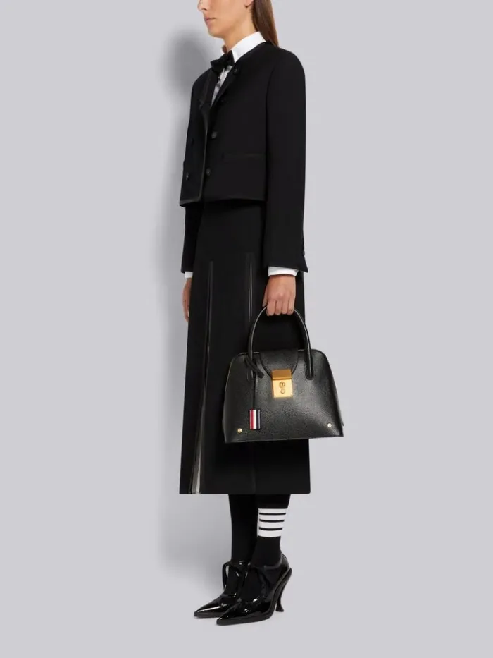 Pebble Grain Leather Removable Shoulder Strap Mrs Thom Satchel Black Women Thom Browne Handbags and Totes