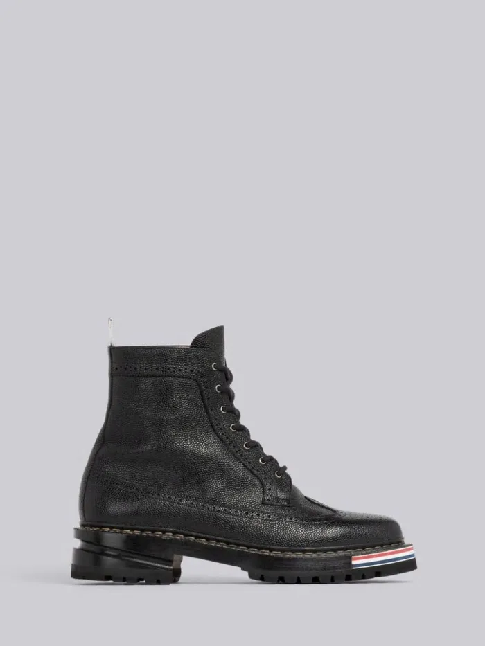 Pebble Grain Leather Stripe Insert Hiking Sole Longwing Boot Black Men Thom Browne Boots Pebble Grain Leather Stripe Insert Hiking Sole Longwing Boot Black Men Thom Browne Boots