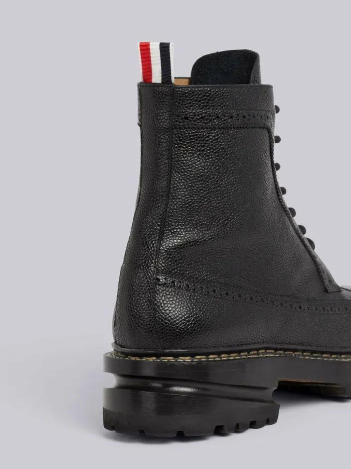 Pebble Grain Leather Stripe Insert Hiking Sole Longwing Boot Black Men Thom Browne Boots