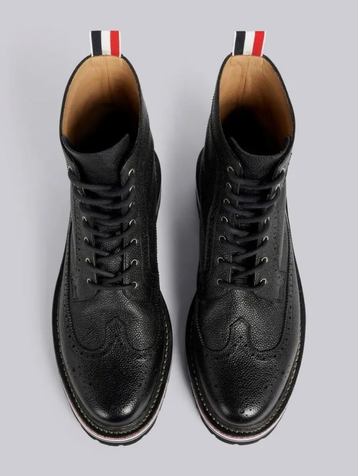 Pebble Grain Leather Stripe Insert Hiking Sole Longwing Boot Black Men Thom Browne Boots