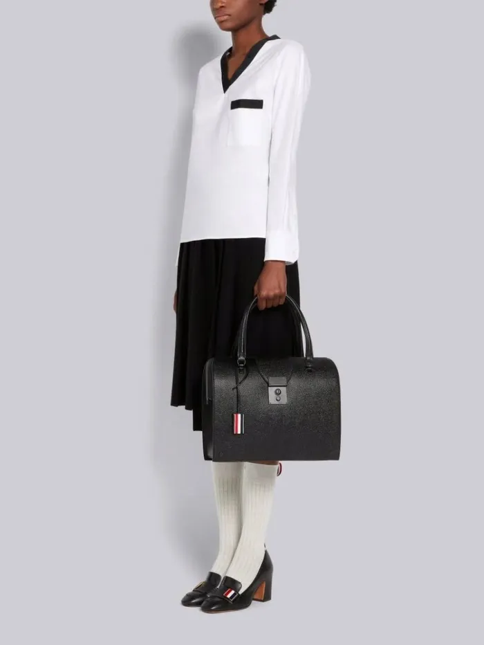 Pebble Grain Leather Tonal Hardware Mrs Thom Bag Black Women Thom Browne Handbags and Totes