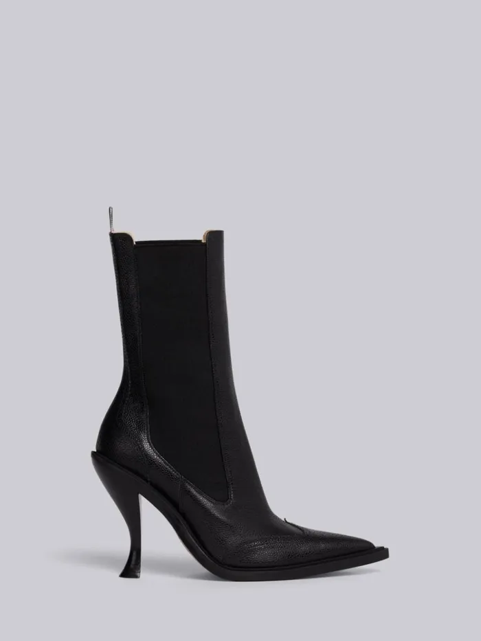 Pebbled Calfskin Brogue Spectator Wingtip Boot Black Women Thom Browne Heels