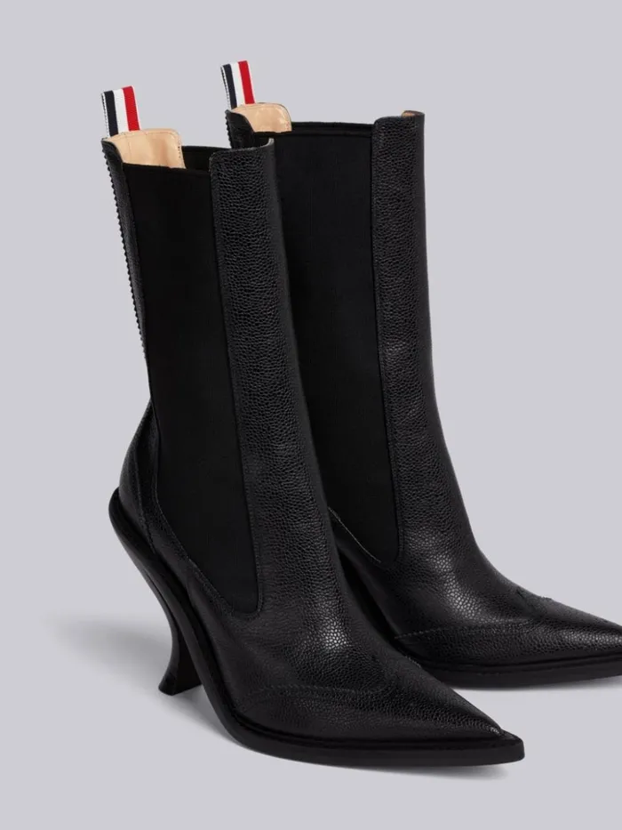 Pebbled Calfskin Brogue Spectator Wingtip Boot Black Women Thom Browne Heels Pebbled Calfskin Brogue Spectator Wingtip Boot Black Women Thom Browne Heels