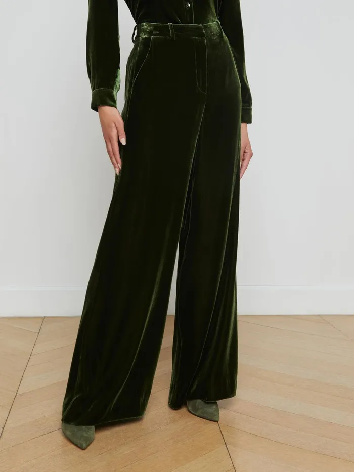 Pilar Velvet Pant Deep Olive Women L039Agence Pants Pilar Velvet Pant Deep Olive Women L039Agence Pants