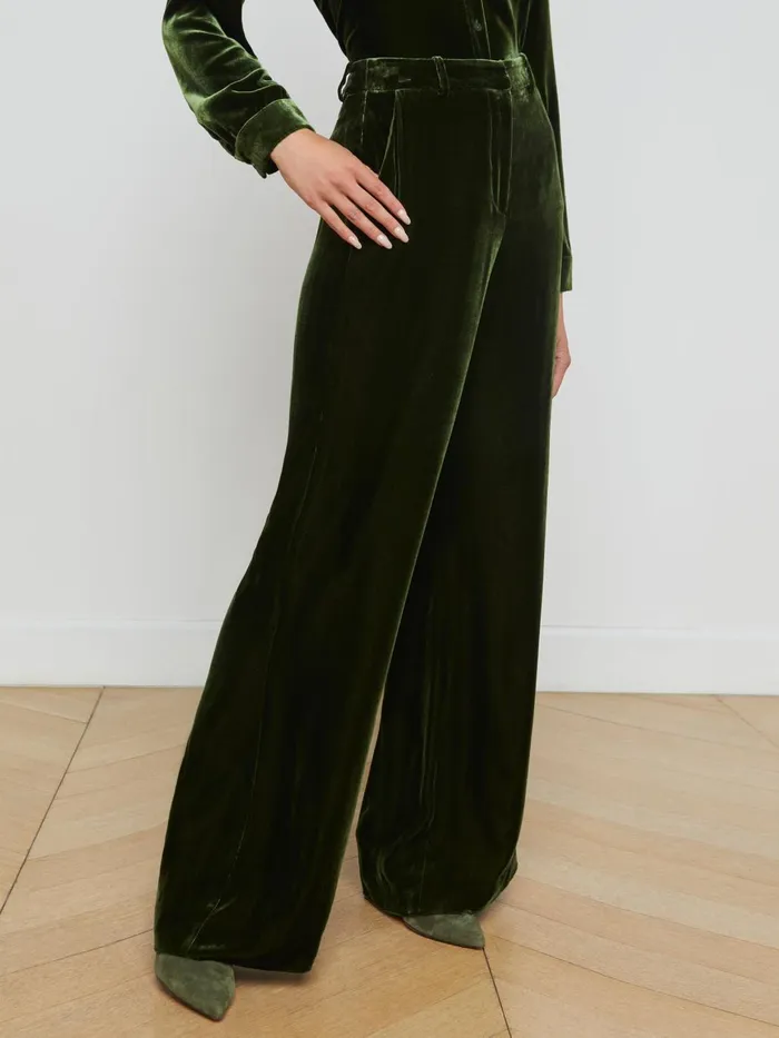 Pilar Velvet Pant Deep Olive Women L039Agence Pants Pilar Velvet Pant Deep Olive Women L039Agence Pants