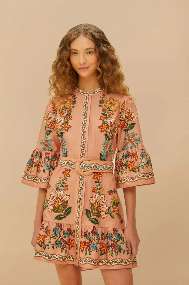 Pink Garden Delight Belted Mini Dress Women FARM Rio Mini Dresses