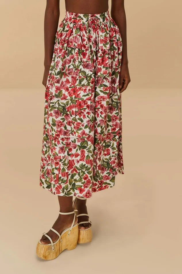 Pink Halftone Bougainvillea Organic Cotton Maxi Skirt Women FARM Rio Skirts Pink Halftone Bougainvillea Organic Cotton Maxi Skirt Women FARM Rio Skirts