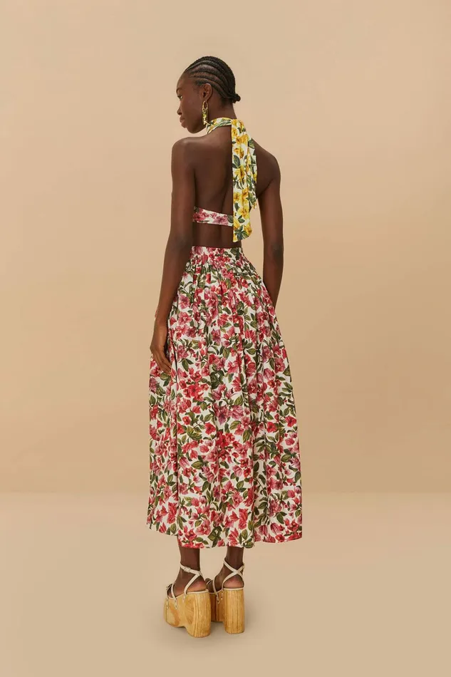 Pink Halftone Bougainvillea Organic Cotton Maxi Skirt Women FARM Rio Skirts Pink Halftone Bougainvillea Organic Cotton Maxi Skirt Women FARM Rio Skirts