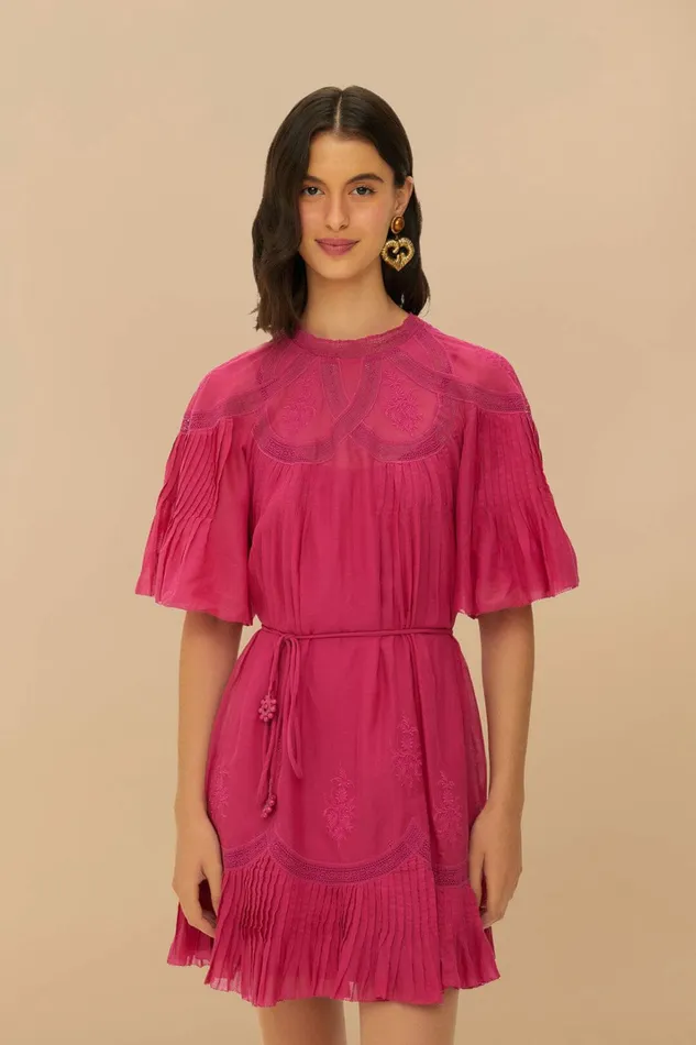 Pink Short Sleeve Ruched Mini Dress Women FARM Rio Mini Dresses