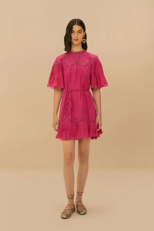Pink Short Sleeve Ruched Mini Dress Women FARM Rio Mini Dresses Pink Short Sleeve Ruched Mini Dress Women FARM Rio Mini Dresses