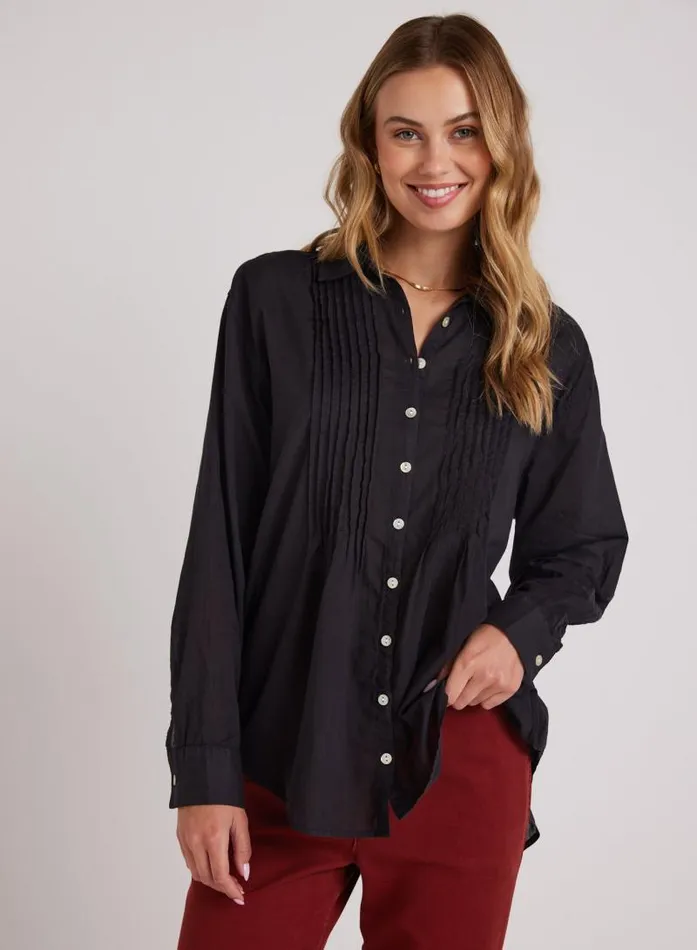 Pintuck Flowy Shirt 8211 Black Women Bella Dahl Long Sleeve
