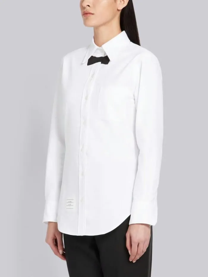 Pique Trompe L039oeil Bow Tie Button Down Shirt White Women Thom Browne Tops and Shirts