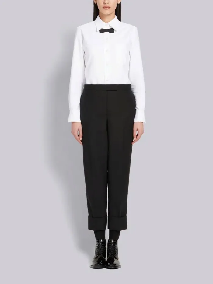 Pique Trompe L039oeil Bow Tie Button Down Shirt White Women Thom Browne Tops and Shirts