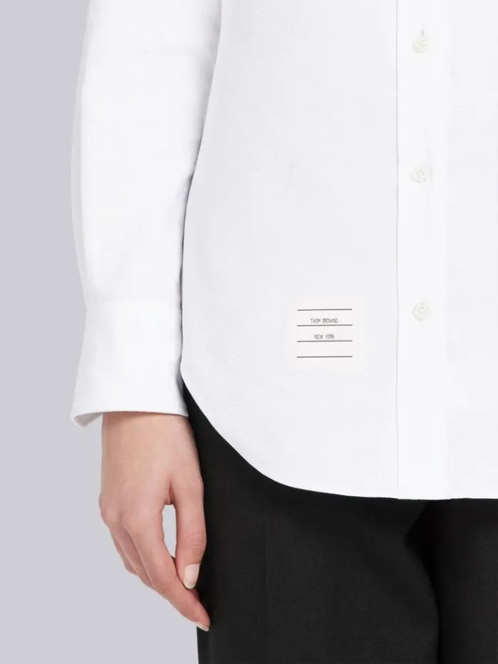 Pique Trompe L039oeil Bow Tie Button Down Shirt White Women Thom Browne Tops and Shirts