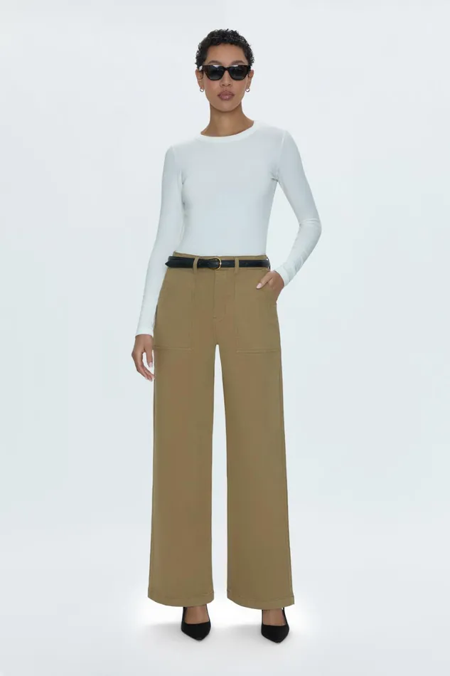 Pistola Denim Pants Women Nicole Wide Leg Pant 8211 Khaki