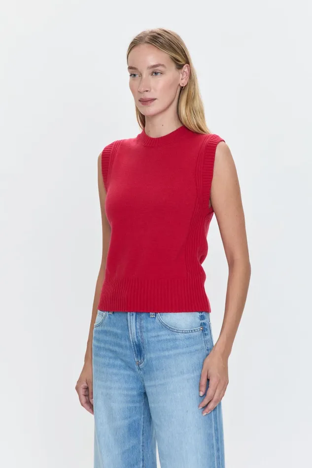 Pistola Denim Sweaters and Knits Women Leandra Sleeveless Crewneck Sweater 8211 Ruby