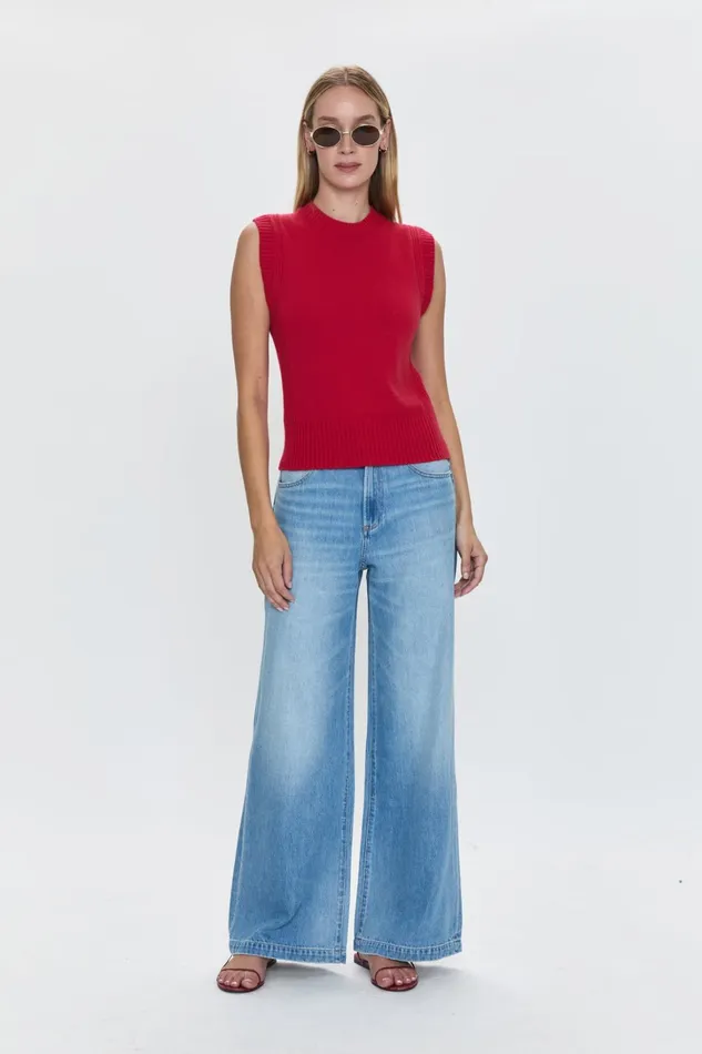Pistola Denim Sweaters and Knits Women Leandra Sleeveless Crewneck Sweater 8211 Ruby