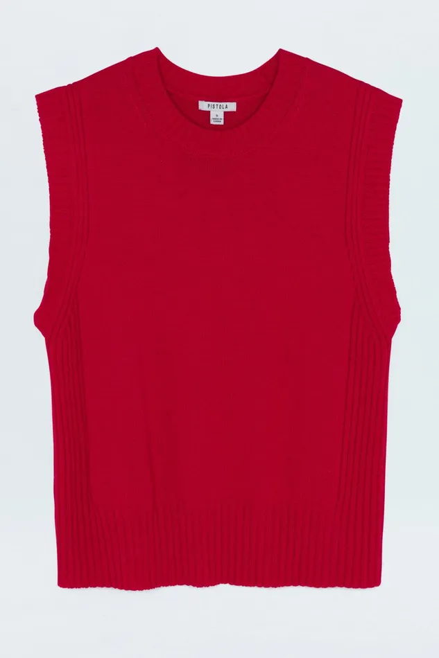Pistola Denim Sweaters and Knits Women Leandra Sleeveless Crewneck Sweater 8211 Ruby