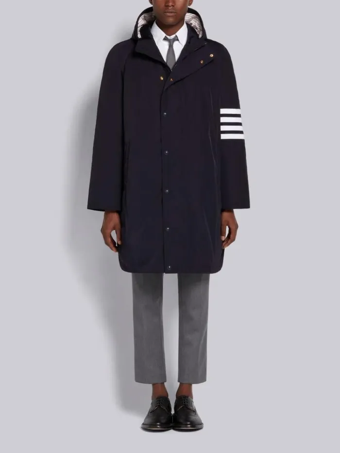 Poly Twill Downfill Hooded Football 4bar Parka Navy Men Thom Browne Outerwear