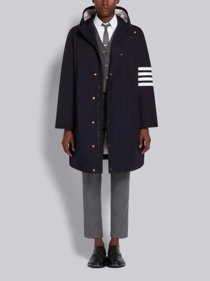 Poly Twill Downfill Hooded Football 4bar Parka Navy Men Thom Browne Outerwear