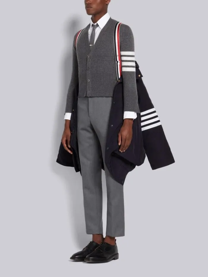 Poly Twill Downfill Hooded Football 4bar Parka Navy Men Thom Browne Outerwear
