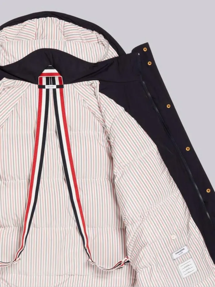 Poly Twill Downfill Hooded Football 4bar Parka Navy Men Thom Browne Outerwear